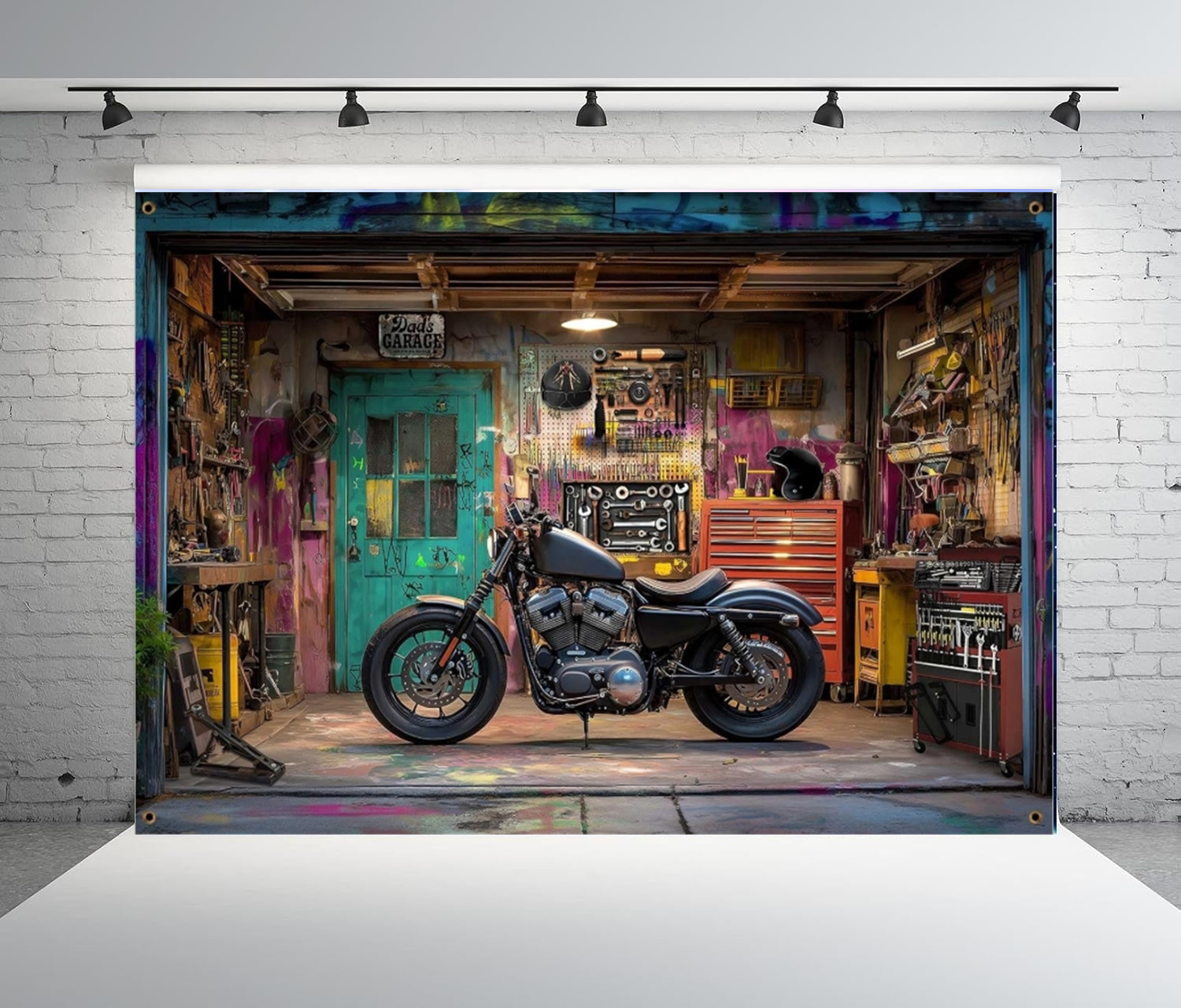 Vintage Motorcycle Garage Phot - Workshop Tools Background recensione e prezzo