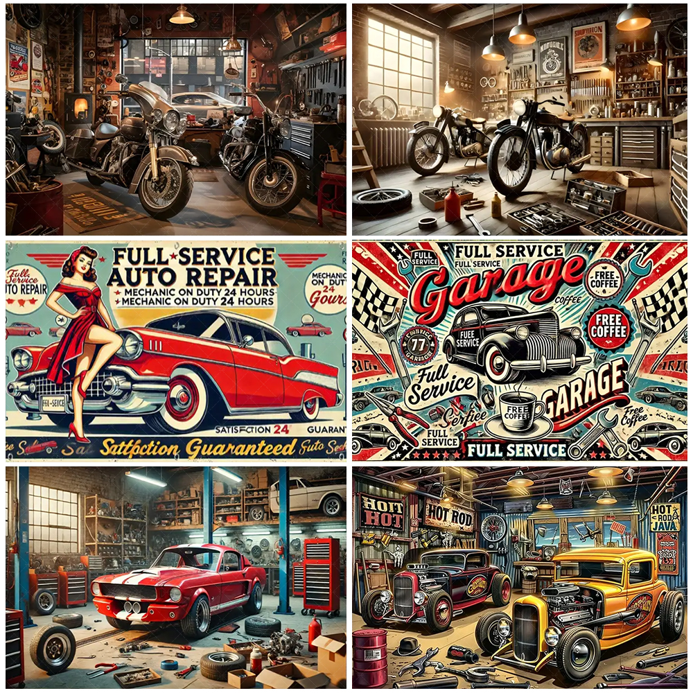 Retro Motorcycle Car Repairs G - Workshop Tools Background recensione e prezzo