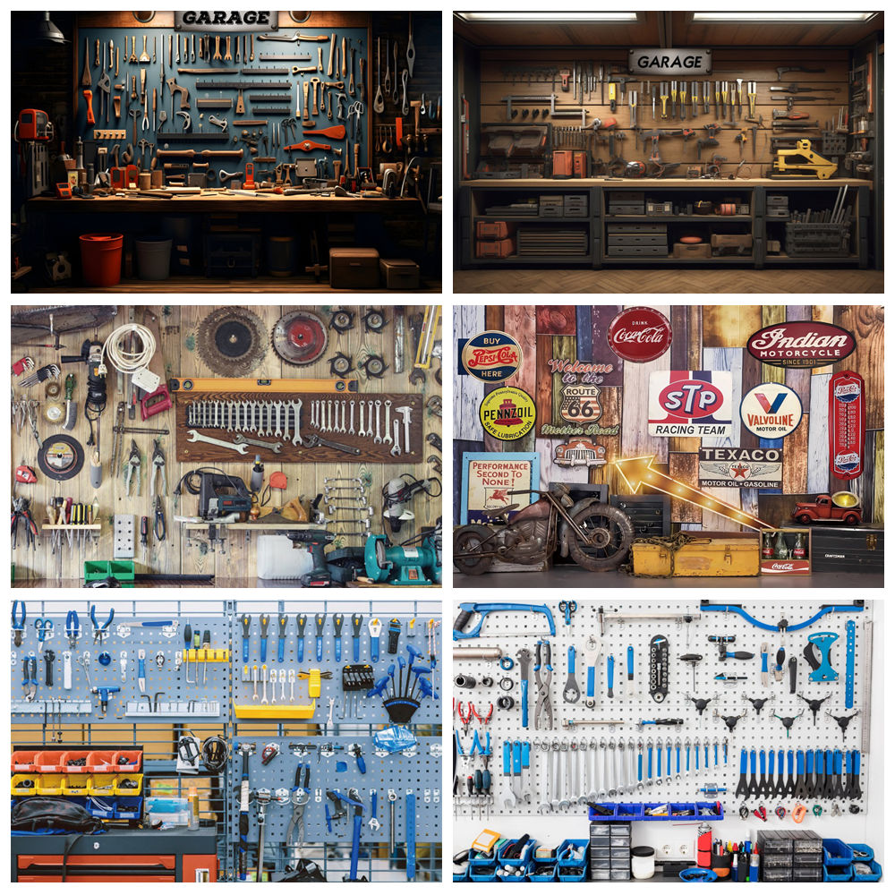 Vintage Garage Backdrop Car Re - Workshop Tools Background recensione e prezzo