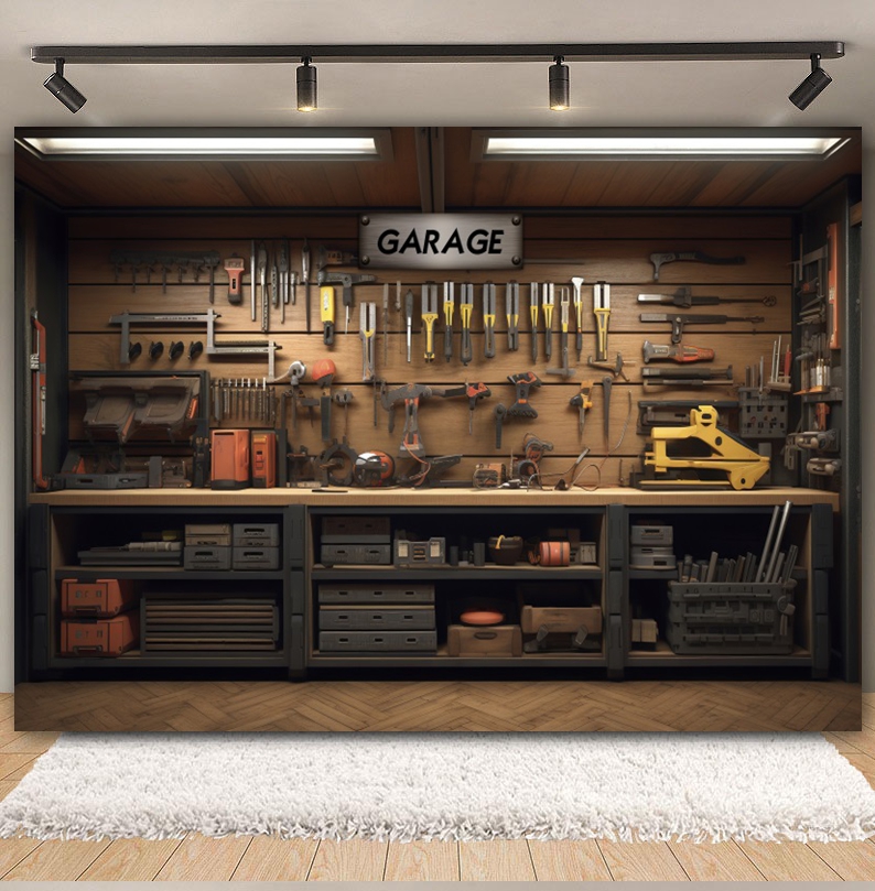 Vintage Garage Backdrop Car Re - Workshop Tools Background recensione e prezzo