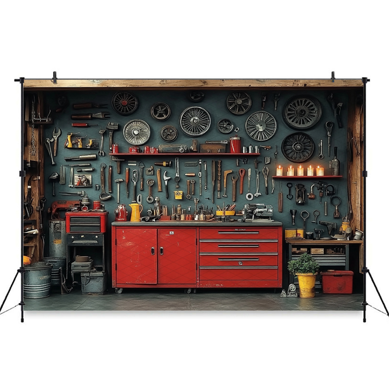 Mocsicka Red Classic Car Garag - Workshop Tools Background recensione e prezzo