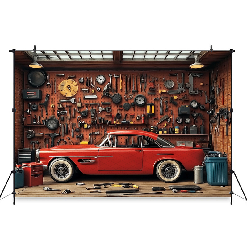 Mocsicka Red Classic Car Garag - Workshop Tools Background recensione e prezzo