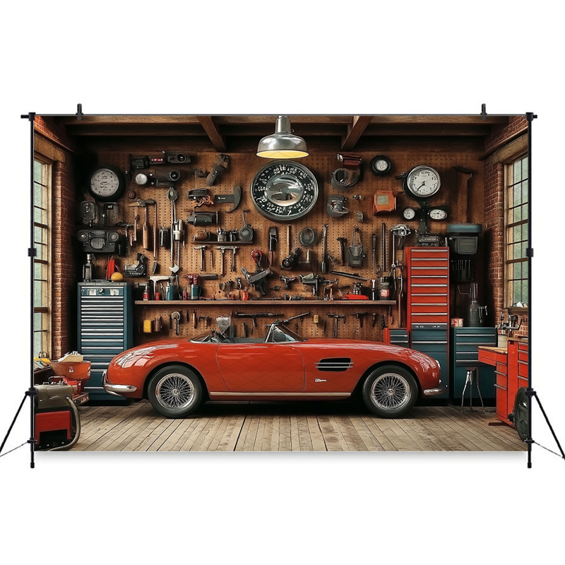 Mocsicka Red Classic Car Garag - Workshop Tools Background recensione e prezzo