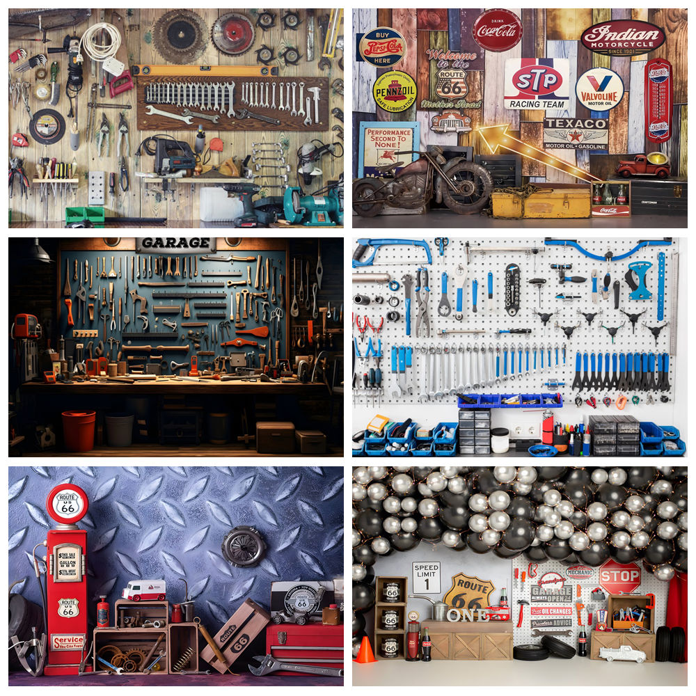 Vintage Garage Backdrops Car R - Workshop Tools Background recensione e prezzo