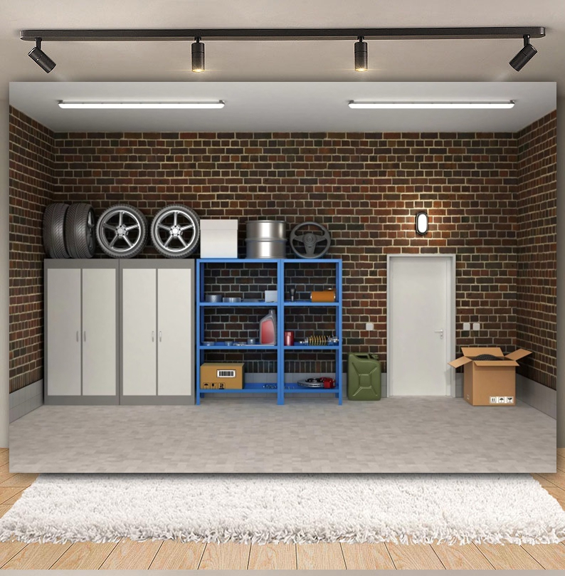 Vintage Garage Backdrops Car R - Workshop Tools Background recensione e prezzo